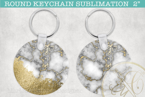 White Marble Round Keychain Sublimation Sublimation Marlene Campos 