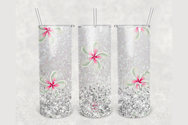 White Ombre Floral Glitter Tumbler sublimation design 20 oz skinny tumbler wrap Sublimation BambinaCreations 