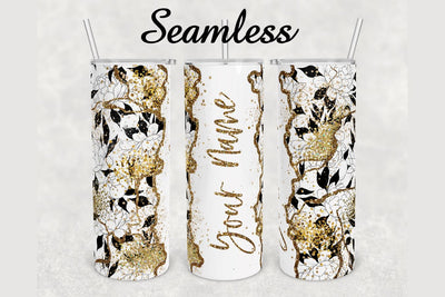 White Peonies Gold Agate Tumbler sublimation design 20 oz skinny tumbler wrap Sublimation BambinaCreations 
