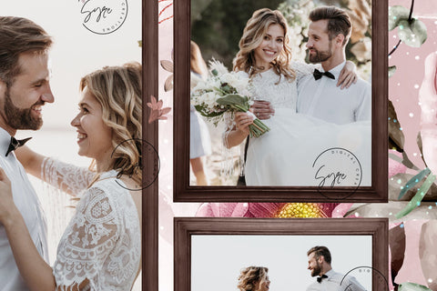 White Photo Tumbler Png, Wedding Tumbler Wrap, 4 Photo Collage Design, Add Your Text, White Floral 20 oz Skinny Tumbler Sublimation wrap PNG Sublimation Syre Digital Creations 