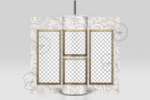 White Photo Tumbler Png, Wedding Tumbler Wrap, 4 Photo Collage Design, Add Your Text, White Floral 20 oz Skinny Tumbler Sublimation wrap PNG Sublimation Syre Digital Creations 