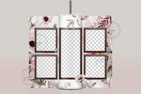 White Photo Tumbler Png, Wedding Tumbler Wrap, 4 Photo Collage Design, Add Your Text, White Floral 20 oz Skinny Tumbler Sublimation wrap PNG Sublimation Syre Digital Creations 