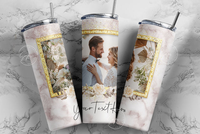 White Photo Tumbler Png, Wedding Tumbler Wrap, Single Image Design, Add Your Text, White Floral 20 oz Skinny Tumbler Sublimation wrap PNG Sublimation Syre Digital Creations 