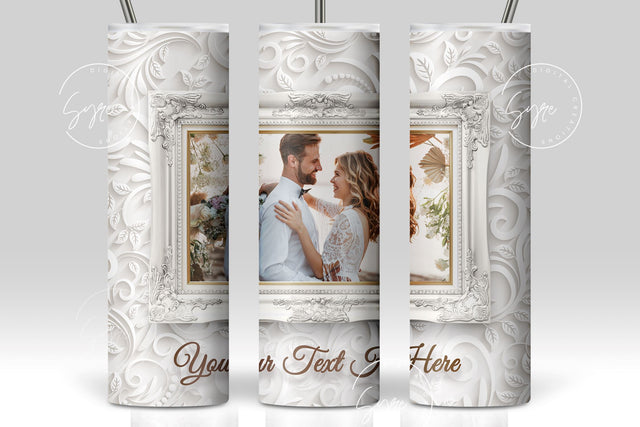 White Photo Tumbler Png, Wedding Tumbler Wrap, Single Image Design, Add Your Text, White Floral 20 oz Skinny Tumbler Sublimation wrap PNG Sublimation Syre Digital Creations 