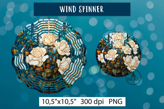 White rose Wind Spinner | Stained glass design Sublimation Olga Boat Design 