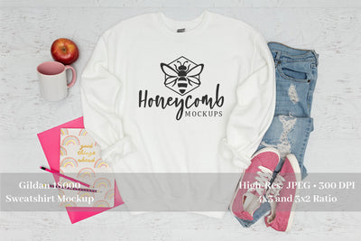 White Sweatshirt Mockup, Gildan 18000 White Mockup, Teacher Mockup Mock Up Photo Honeycomb Mockups 