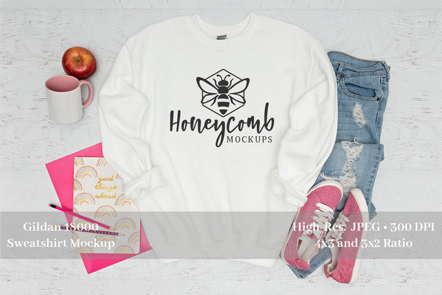 White Sweatshirt Mockup, Gildan 18000 White Mockup, Teacher Mockup Mock Up Photo Honeycomb Mockups 