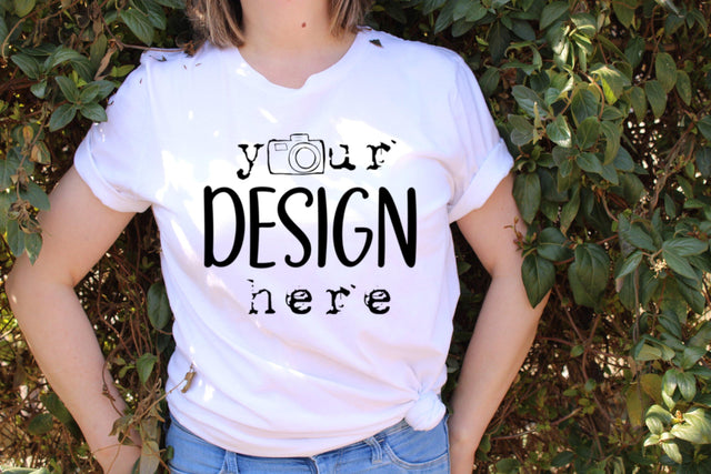 White T-shirt Mock Ups, Plants, Nature Mockup,Bella Canvas Shirt, Flat Lay Picture,SVG Sublimation,Woman Model Design, Outdoors JPG picture Mock Up Photo ArtStudio 