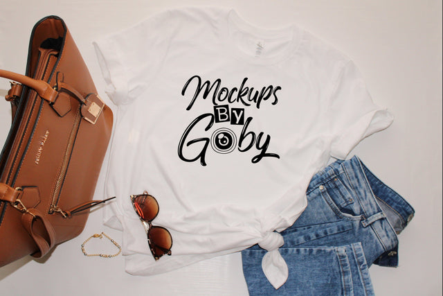 White T-shirt Mockups, Jeans Template, Rolled Sleeve, Shirt Mock Up, Bella Canvas 3001 Tshirt,Flat Lays Pictures, Digital,Download Jpg Files Mock Up Photo ArtStudio 