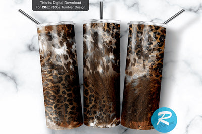 White Western Cowhide Leopard 20 oz / 30 oz Tumbler PNG Sublimation Regulrcrative 