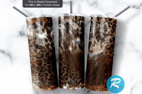 White Western Cowhide Leopard 20 oz / 30 oz Tumbler PNG Sublimation Regulrcrative 