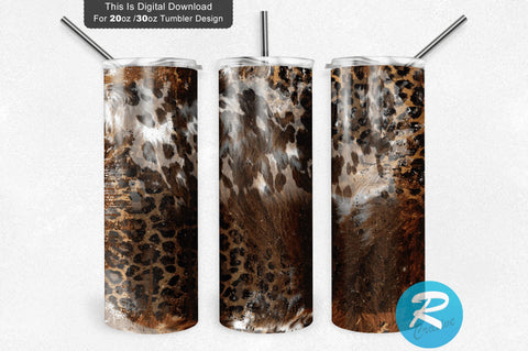 White Western Cowhide Leopard 20 oz / 30 oz Tumbler PNG Sublimation Regulrcrative 