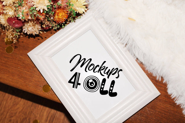 White Wood Frame Mockup, Simple Square Frame, White Background, Add Your Own Art, Greenery and Frame Mock Up, Flat Lay Frame Mock Ups, JPG File Mock Up Photo ArtStudio 