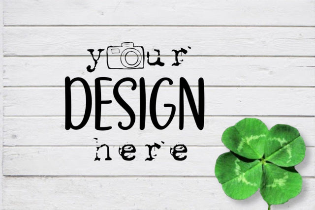 White Wooden Background Mockup, four-leaf clover, St. Patrick's day Mock Up Photo ArtStudio 