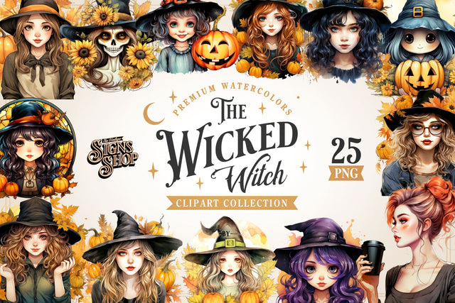 Wicked Girl Watercolor Clipart | Sublimation Bundle Sublimation The Vintage Signs Shop 