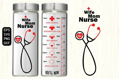 Wife mom nurse water tracker SVG, Stethoscope Clipart SVG Paper Switch 