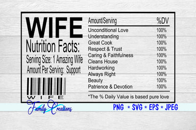 Wife Nutrition Label SVG Family Creations 