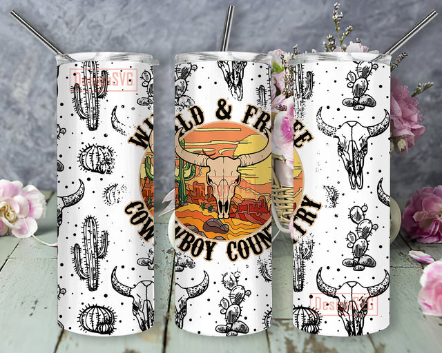 Wild And Free Cowboy Country Design Png, Cow Skull 20oz Tumbler Wrap, Desert Cactus Tumbler Png, Western Tumbler Template, Digital Downloadc Sublimation DesignSVG 