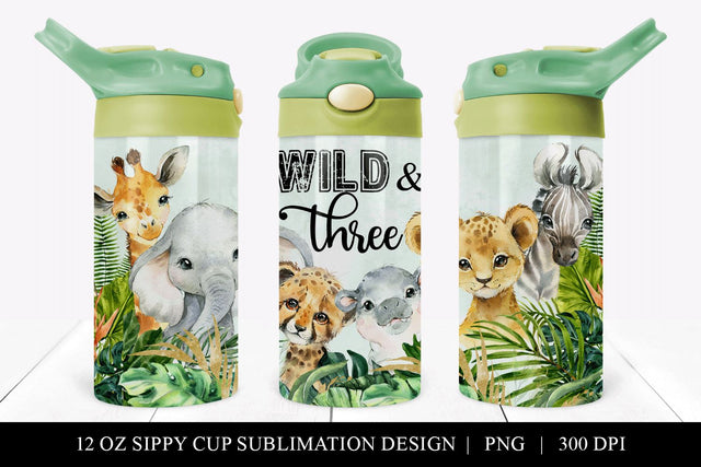 Wild And Three Boys Safari Animal 12 oz Sippy Cup Wrap Sublimation BijouBay 