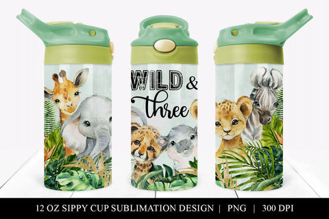 Wild And Three Boys Safari Animal 12 oz Sippy Cup Wrap Sublimation BijouBay 