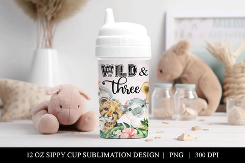 Wild And Three Girls Safari Animal 12 oz Sippy Cup Wrap Sublimation BijouBay 