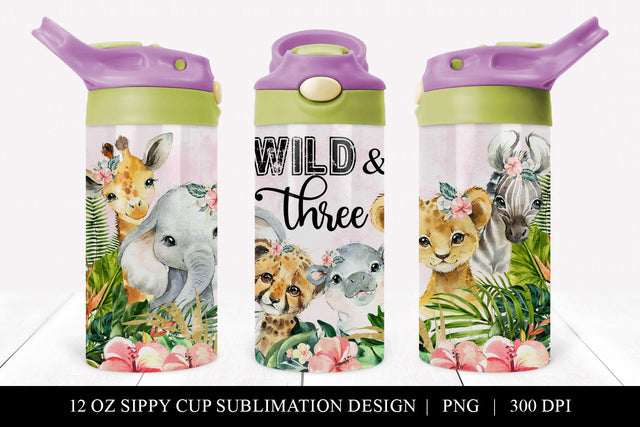 Wild And Three Girls Safari Animal 12 oz Sippy Cup Wrap Sublimation BijouBay 