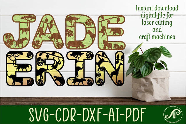Wild animal alphabet set. 2 layer letters 56 letters SVG file vector file ai, cdr, dxf and pdf instant download digital design Jungle Safari SVG APInspireddesigns 