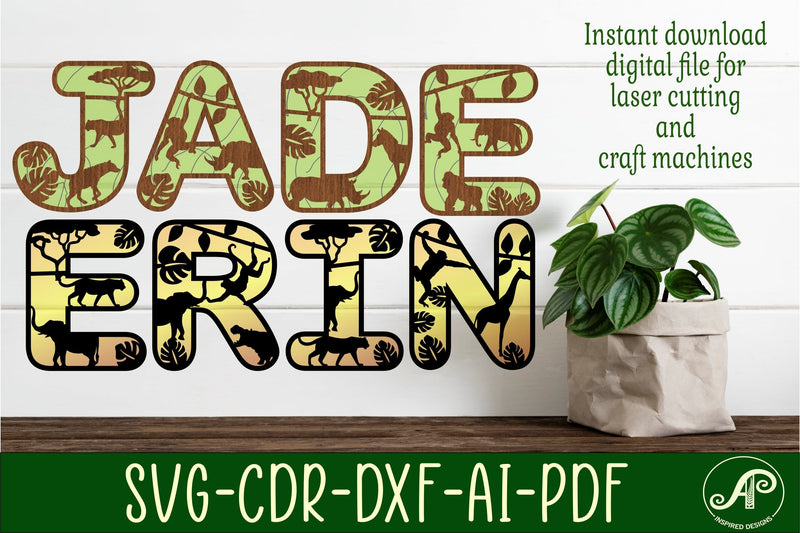Wild animal alphabet set. 2 layer letters 56 letters SVG file vector file ai, cdr, dxf and pdf instant download digital design Jungle Safari SVG APInspireddesigns 
