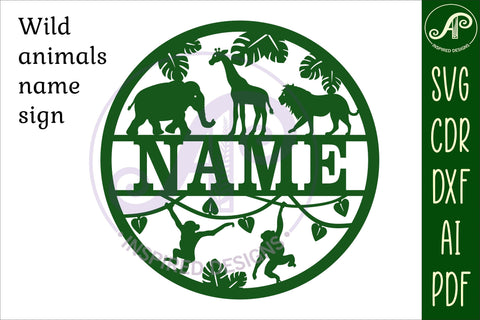 Wild animals name sign svg laser cut template SVG APInspireddesigns 