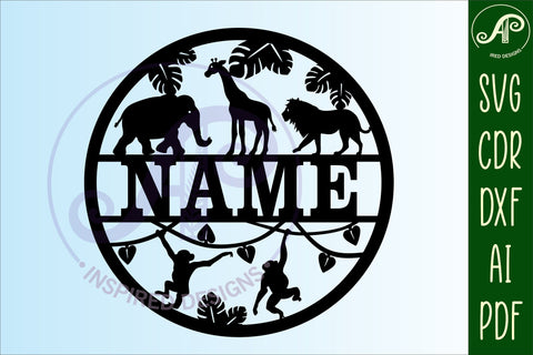Wild animals name sign svg laser cut template SVG APInspireddesigns 