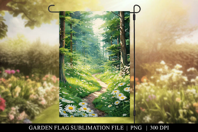 Wild Daisy Watercolor Forest Sublimation Garden Flag PNG Sublimation BijouBay 