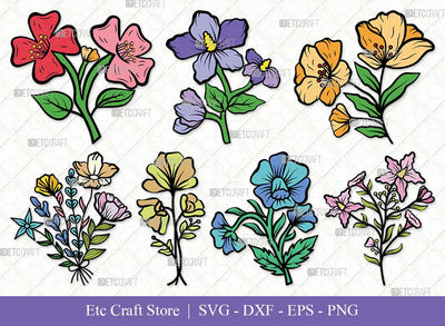 Wild Flower Clipart SVG Cut Files | Wild Flower Bundle | Wild Flower Clipart | Vector Cutting files | Floral SVG | Eps | Dxf | Png | SVG ETC Craft 
