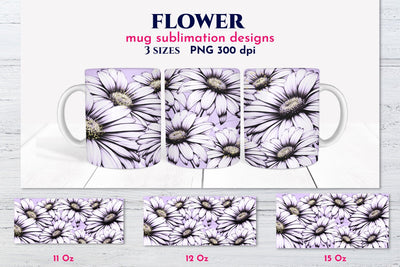 Wild flower mug sublimation wrap. Daisy flower PNG Sublimation Angelina Semenova 