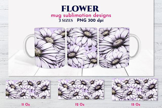 Wild flower mug sublimation wrap. Daisy flower PNG Sublimation Angelina Semenova 