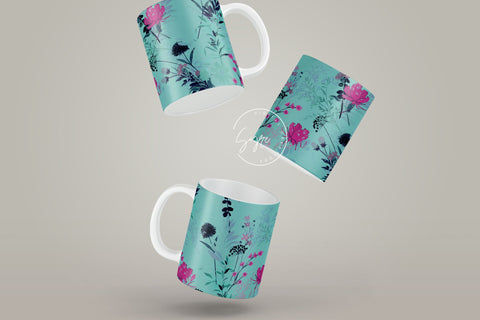 Wild Flower Print Mug Design, Floral Sublimation Wrap, Earthy Boho Floral Mug Wrap, Printable 11 & 15 Oz Mug Cricut Press Sublimation Wrap Sublimation Syre Digital Creations 