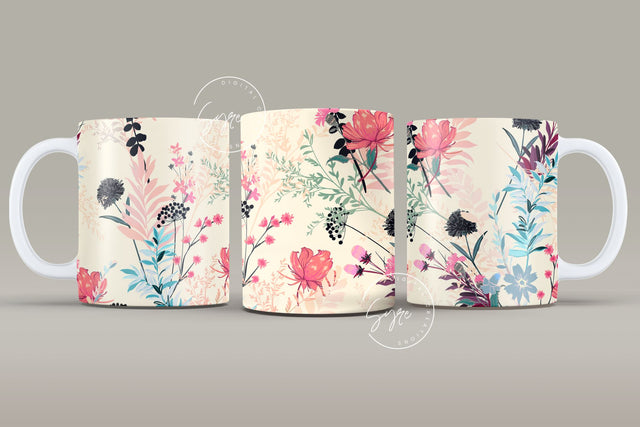 Wild Flower Print Mug Design, Floral Sublimation Wrap, Earthy Boho Floral Mug Wrap, Printable 11 & 15 Oz Mug Cricut Press Sublimation Wrap Sublimation Syre Digital Creations 
