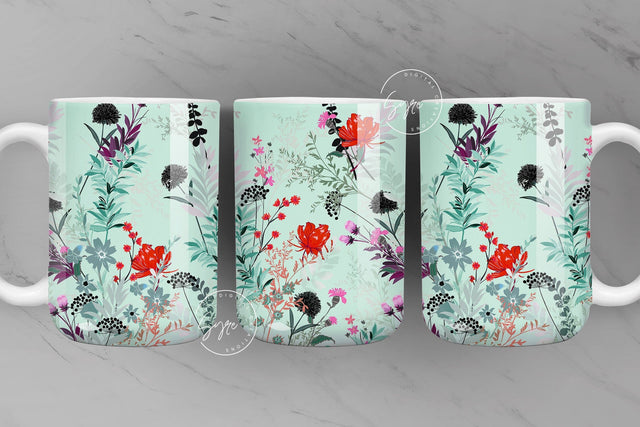 Wild Flower Print Mug Design, Floral Sublimation Wrap, Earthy Boho Floral Mug Wrap, Printable 11 & 15 Oz Mug Cricut Press Sublimation Wrap Sublimation Syre Digital Creations 