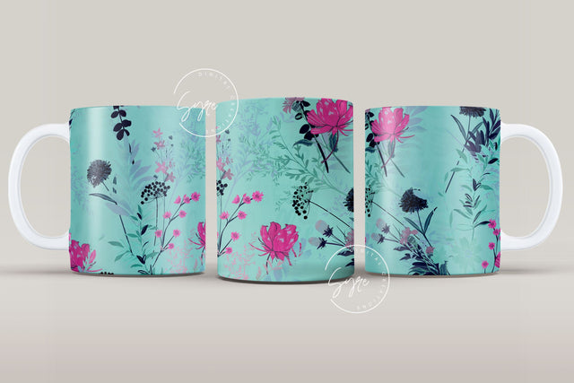 Wild Flower Print Mug Design, Floral Sublimation Wrap, Earthy Boho Floral Mug Wrap, Printable 11 & 15 Oz Mug Cricut Press Sublimation Wrap Sublimation Syre Digital Creations 