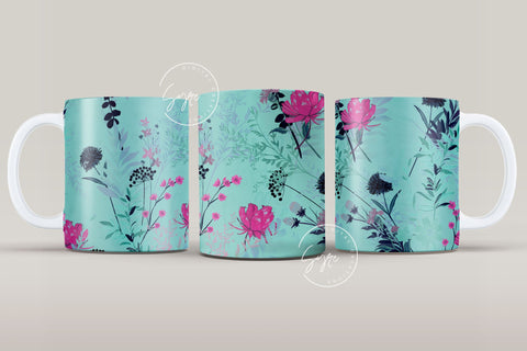 Wild Flower Print Mug Design, Floral Sublimation Wrap, Earthy Boho Floral Mug Wrap, Printable 11 & 15 Oz Mug Cricut Press Sublimation Wrap Sublimation Syre Digital Creations 