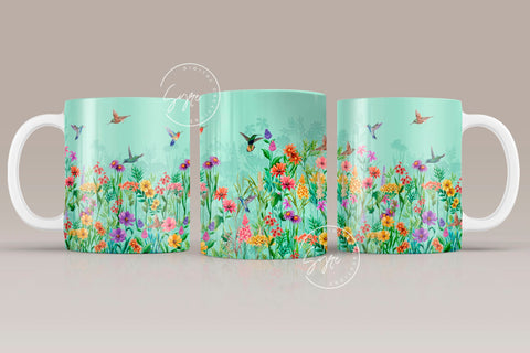 Wild Flower Print Mug Design, Hummingbird Mug Wrap, Earthy Boho Floral Mug Wrap, Printable 11 & 15 Oz Mug Cricut Press Sublimation Wrap Sublimation Syre Digital Creations 