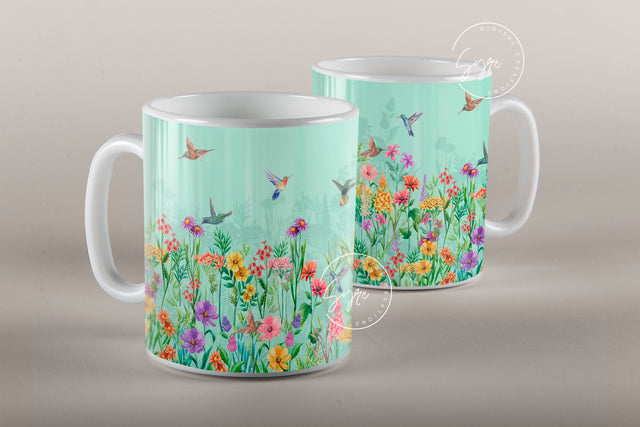 Wild Flower Print Mug Design, Hummingbird Mug Wrap, Earthy Boho Floral Mug Wrap, Printable 11 & 15 Oz Mug Cricut Press Sublimation Wrap Sublimation Syre Digital Creations 