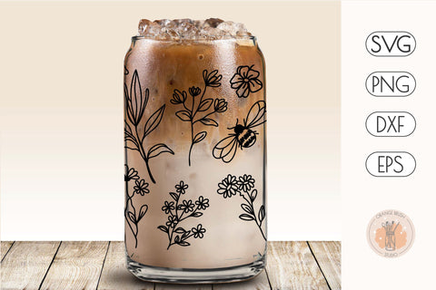 Wild Flowers Can Glass Wrap SVG | Summer Libbey Glass SVG SVG OrangeBrushStudio 