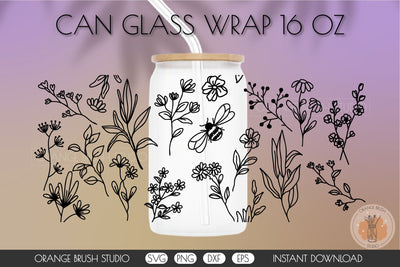 Wild Flowers Can Glass Wrap SVG | Summer Libbey Glass SVG SVG OrangeBrushStudio 