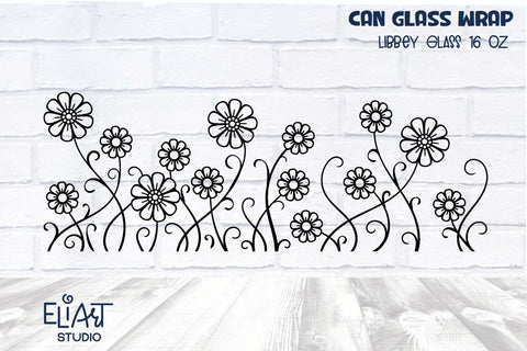 Wild Flowers Libbey Glass Can SVG, Floral Beer Can Glass Wrap, 16 OZ Libbey Glass PNG. SVG Elinorka 