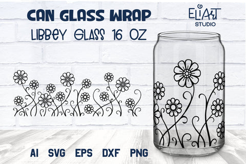 Wild Flowers Libbey Glass Can SVG, Floral Beer Can Glass Wrap, 16 OZ Libbey Glass PNG. SVG Elinorka 
