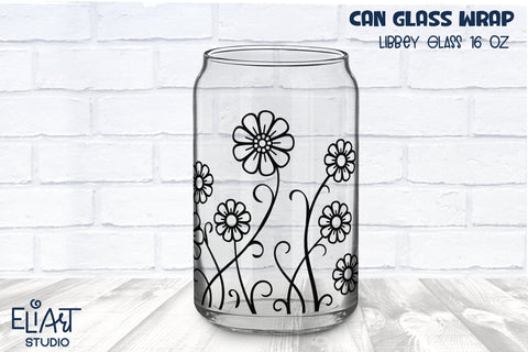 Wild Flowers Libbey Glass Can SVG, Floral Beer Can Glass Wrap, 16 OZ Libbey Glass PNG. SVG Elinorka 