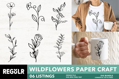 Wild Flowers Paper Craft SVG Bundle SVG Regulrcrative 