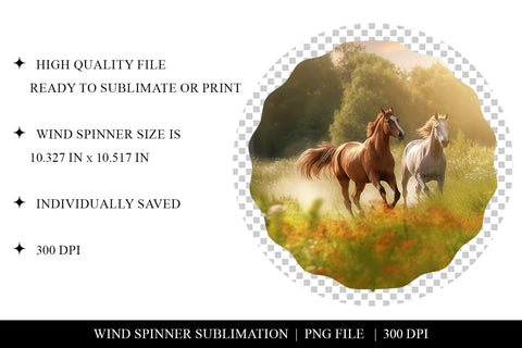 Wild Horses Wind Spinner Sublimation PNG Design Sublimation BijouBay 