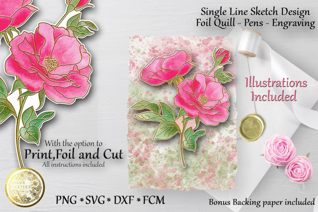 Wild Rose - Print, Foil n Cut - Single line Sketch SVG DrawnTogether with love 
