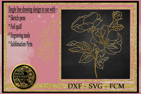 Wild Rose - Single line Sketch | for Foil Quill | Sublimation Sketch DESIGN DrawnTogether with love 